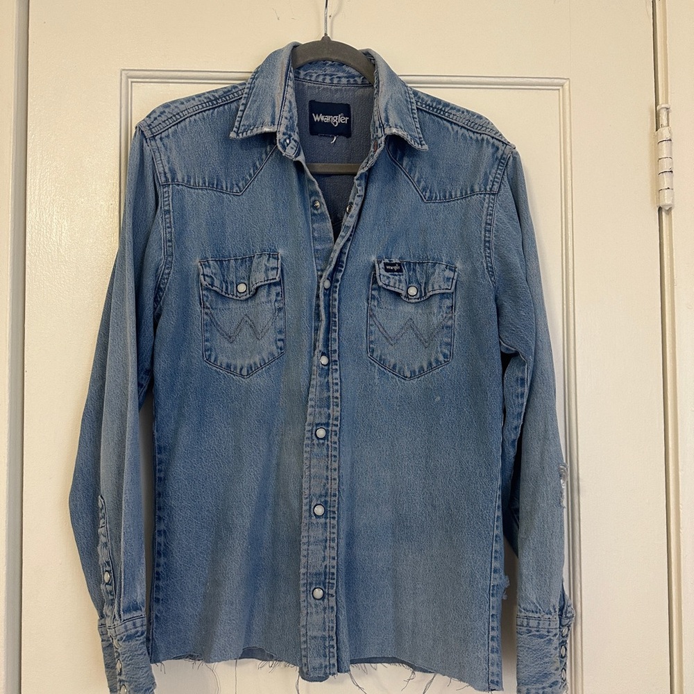 Wrangler Light Blue Denim Button-Up Shirt